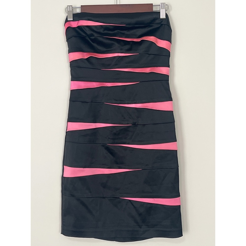 Betsy & Adam Women's Bodycon Black Pink Strapless Tiered Bandage Mini Dress 6